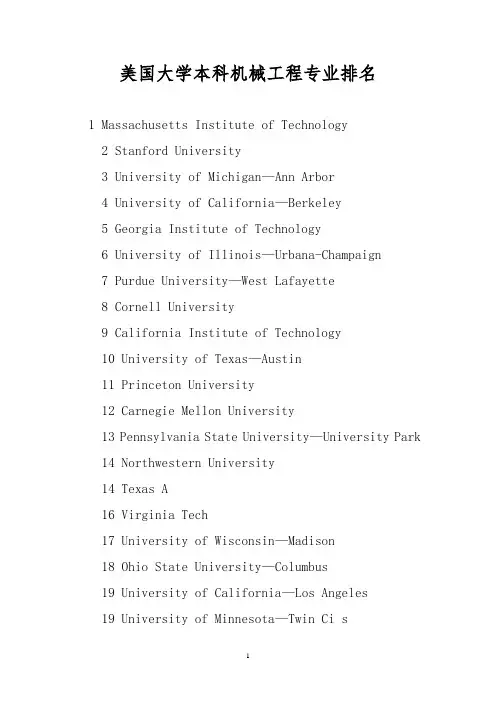 美国大学本科机械工程专业排名