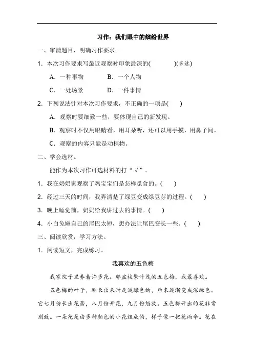 人教部编版语文三年级上册习作：我们眼中的缤纷世界