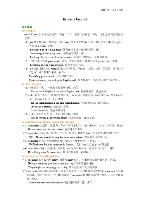 人教版英语七年级下册Review of Units 词句精讲精练