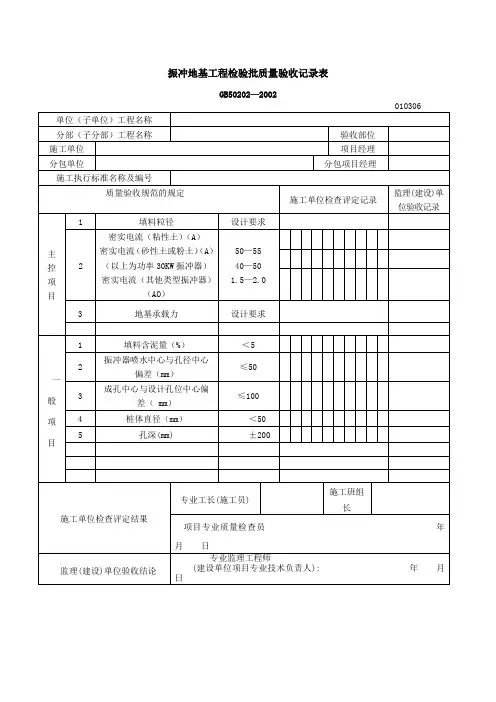 振冲地基工程检验批质量验收记录表表格.格式