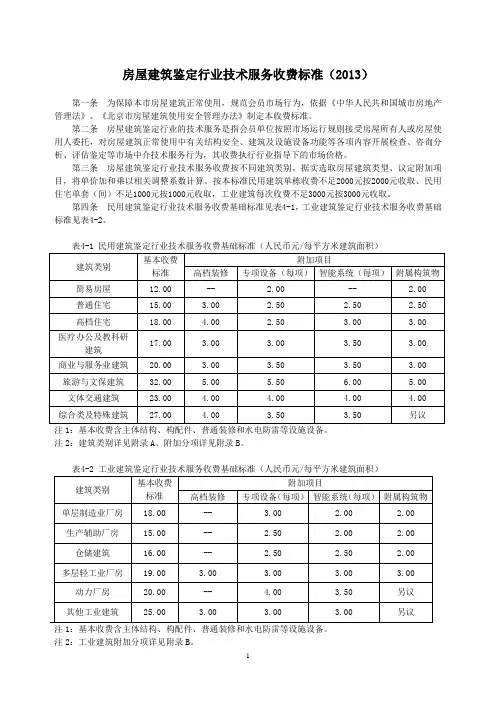 房屋建筑鉴定行业技术服务收费标准