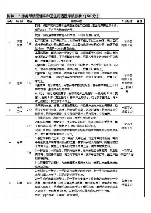 酒店培训--房务部楼层铺床和卫生间清理考核标准.doc
