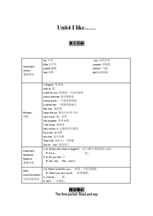 小学英语精讲精析 I like,,,