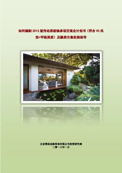 如何编制2013版传动系统轴承项目商业计划书(符合VC风投 甲级资质)及融资方案实施指导