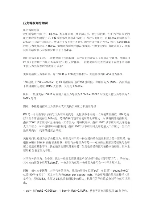 美标与国标压力等级划分知识