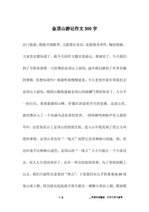 金顶山游记作文500字
