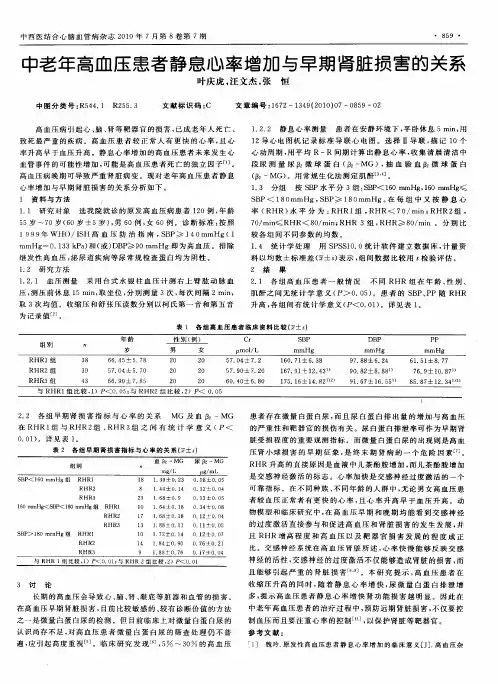 中老年高血压患者静息心率增加与早期肾脏损害的关系