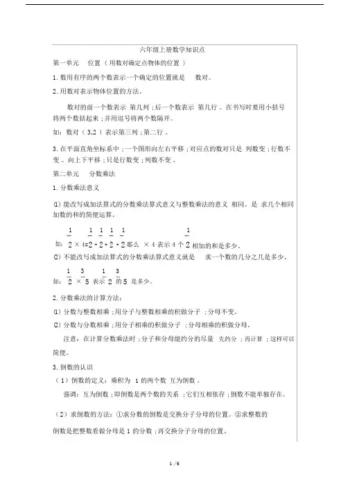 【小学数学】小学六年级上册数学知识重点、难点.docx