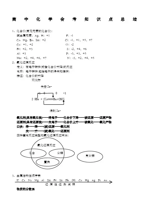 高中化学会考复习重点资料 
