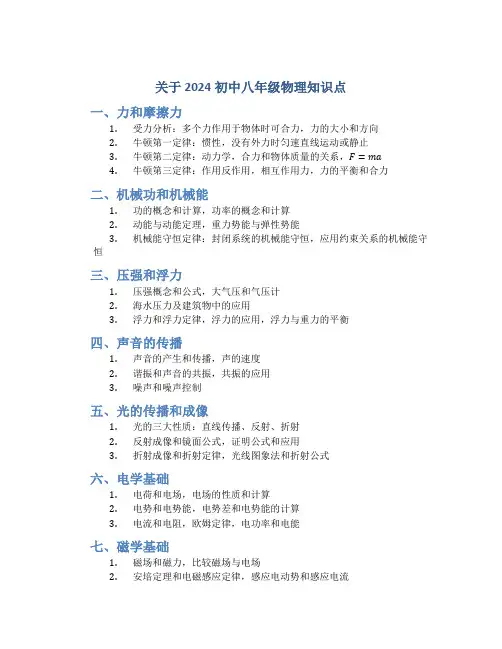 关于2024初中八年级物理知识点