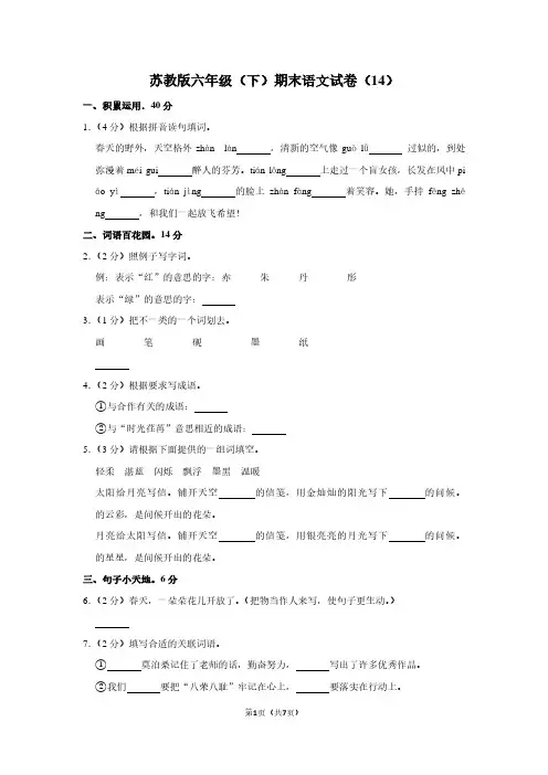 苏教版六年级(下)期末语文试卷(14)