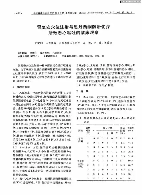 胃复安穴位注射与恩丹西酮防治化疗所致恶心呕吐的临床观察