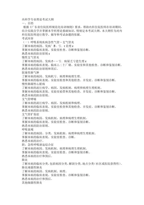 内科考试大纲