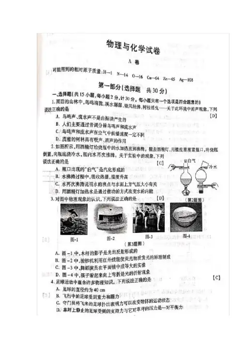 2019年陕西省中考物理试题(图片版,含答案)