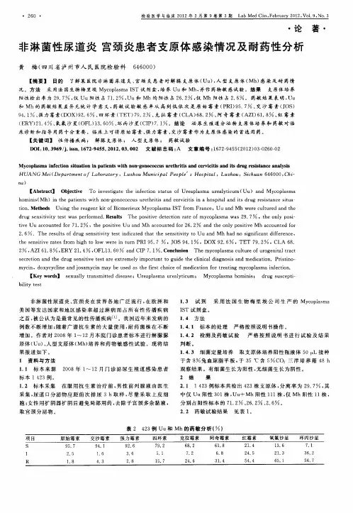 非淋菌性尿道炎宫颈炎患者支原体感染情况及耐药性分析