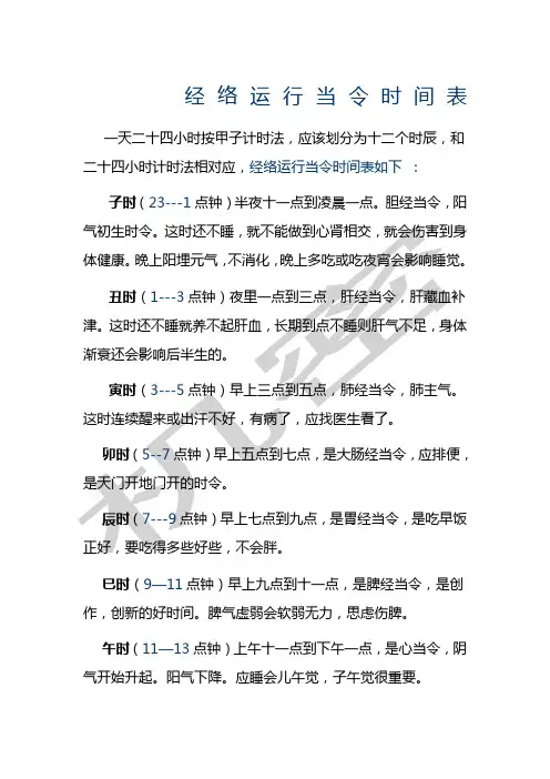 经络运行当令时间表