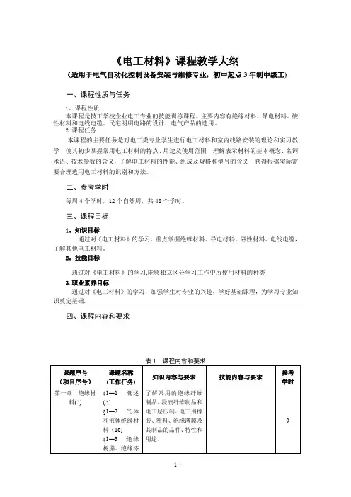 《电工材料》课程教学大纲