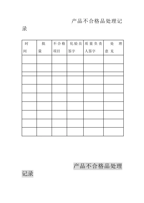 不合格产品记录 表格 格式