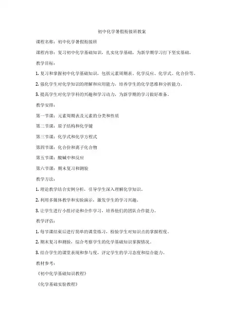 初中化学暑假衔接班教案