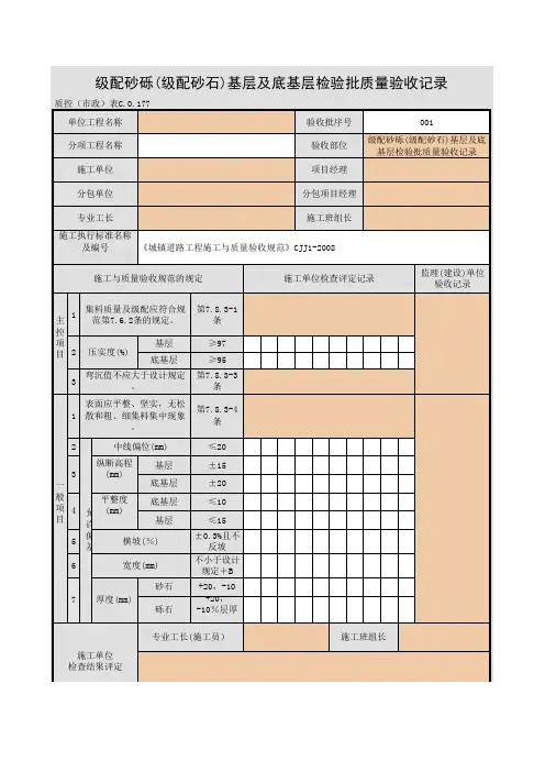 级配砂砾(级配砂石)基层及底基层检验批质量验收记录