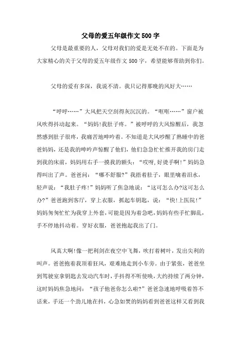 父母的爱五年级作文500字