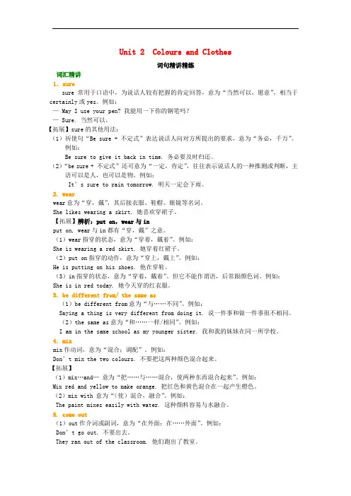 七年级英语上册 Unit 2 Colours and Clothes词句精讲精练 (新版)冀教版