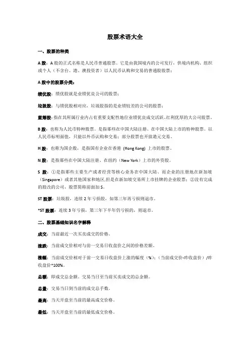 股票术语大全 2