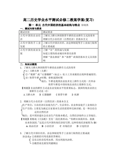 高二历史学业水平测试必修二教案学案(复习)