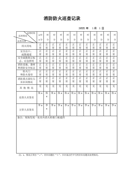 消防防火巡查记录表