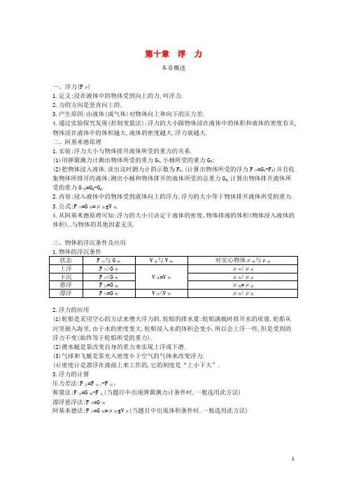 八年级物理下册第十章浮力教案(新版)新人教版