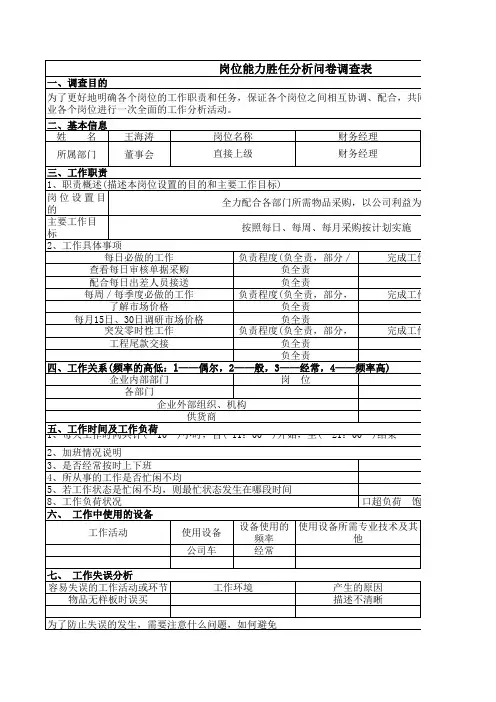 岗位能力胜任访谈法分析表