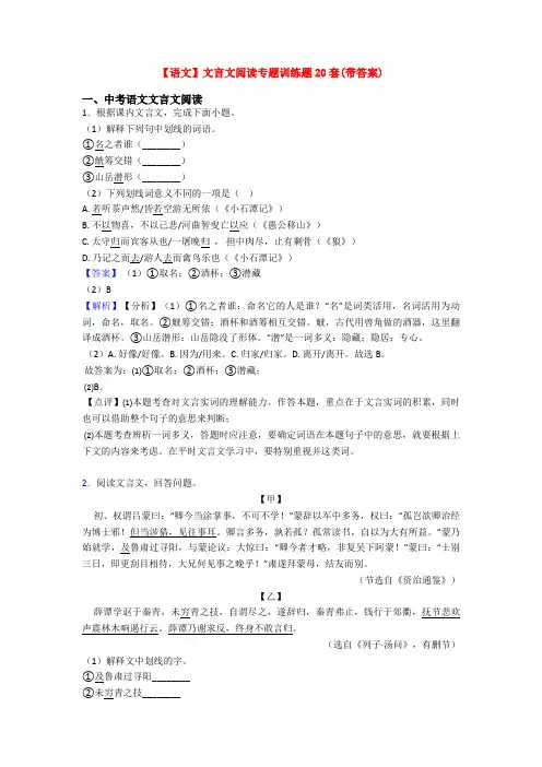 【语文】文言文阅读专题训练题20套(带答案)