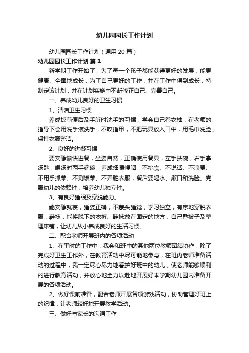 幼儿园园长工作计划（通用20篇）