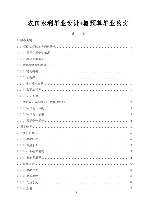 农田水利毕业设计概预算毕业论文