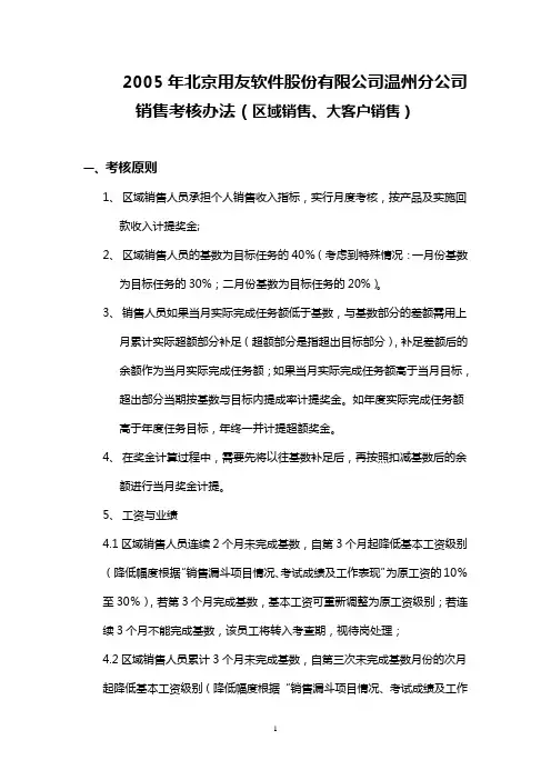 正略钧策-用友软件—05年度销售考核制度