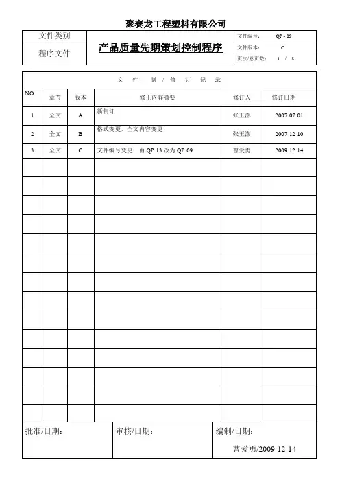 产品质量先期策划