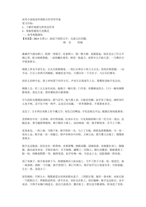 高考小说阅读环境特点作用导学案
