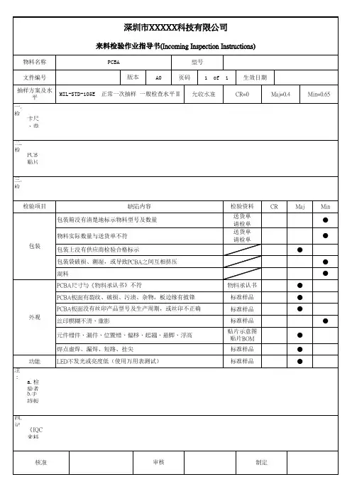 PCBA来料检验作业指导书