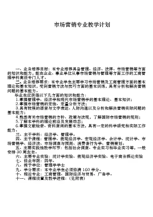 市场营销业务培训要求计划