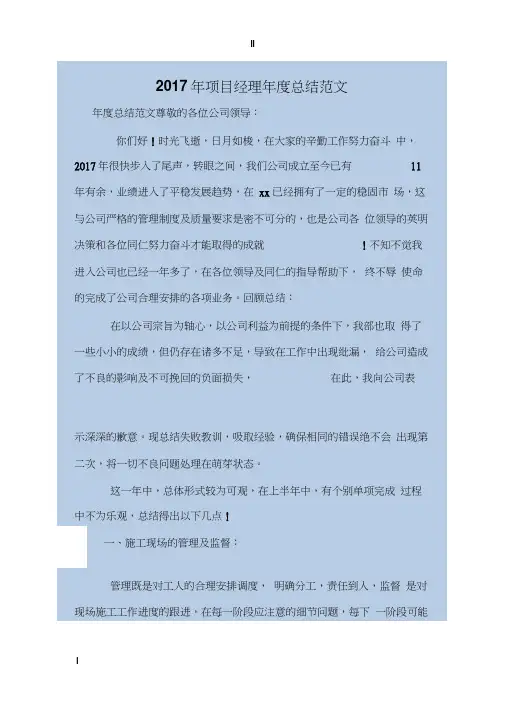 2017年项目经理年度总结范文