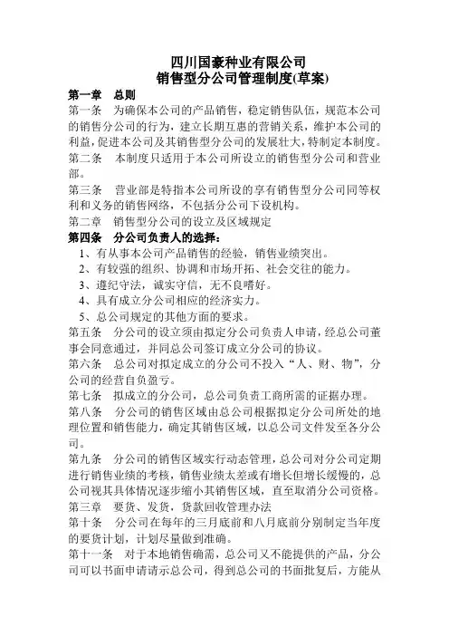销售型分公司管理制度