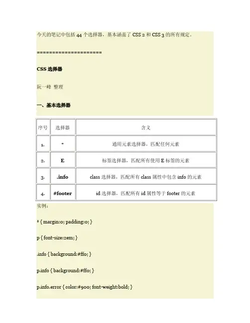 44种CSS选择器的说明和实例
