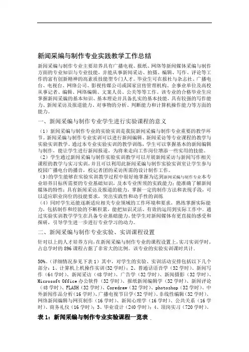 (完整版)新闻采编与制作专业实践教学工作总结