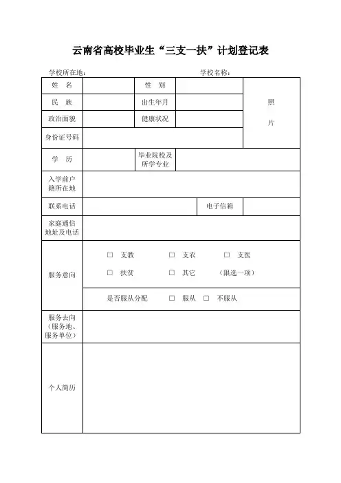 云南省高校毕业生三支一扶计划登记表