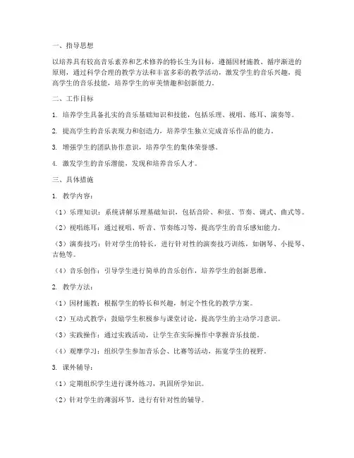 音乐教师特长班工作计划