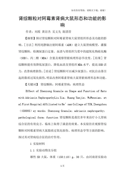 肾综颗粒对阿霉素肾病大鼠形态和功能的影响