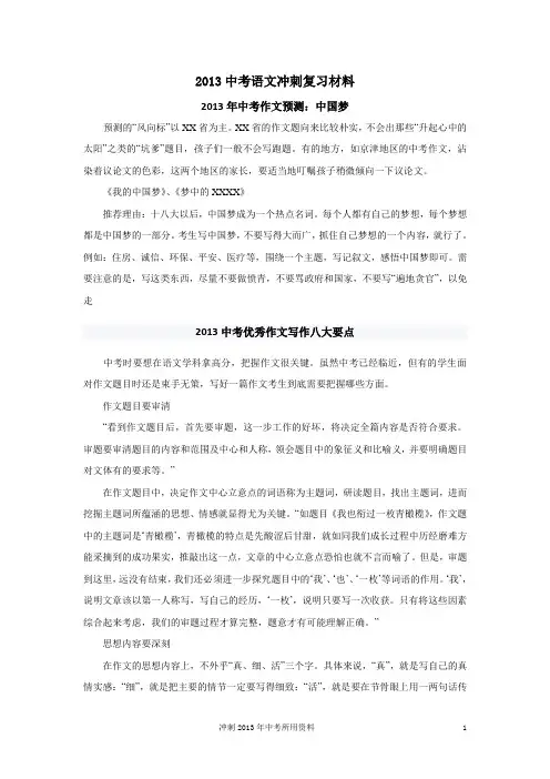 2013中考语文冲刺复习材料