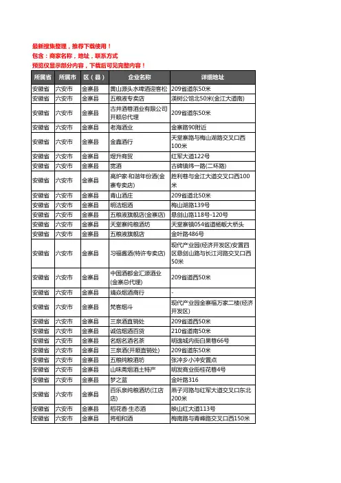 新版安徽省六安市金寨县酒水批发企业公司商家户名录单联系方式地址大全103家