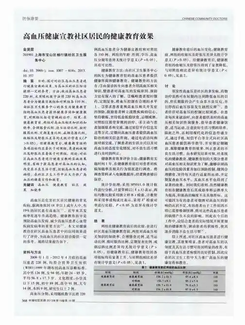 高血压健康宣教社区居民的健康教育效果