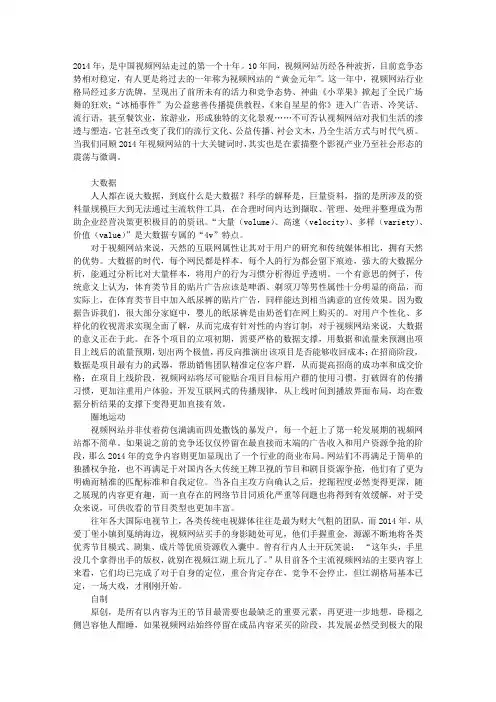 2014视频网站年度KEYWORDS